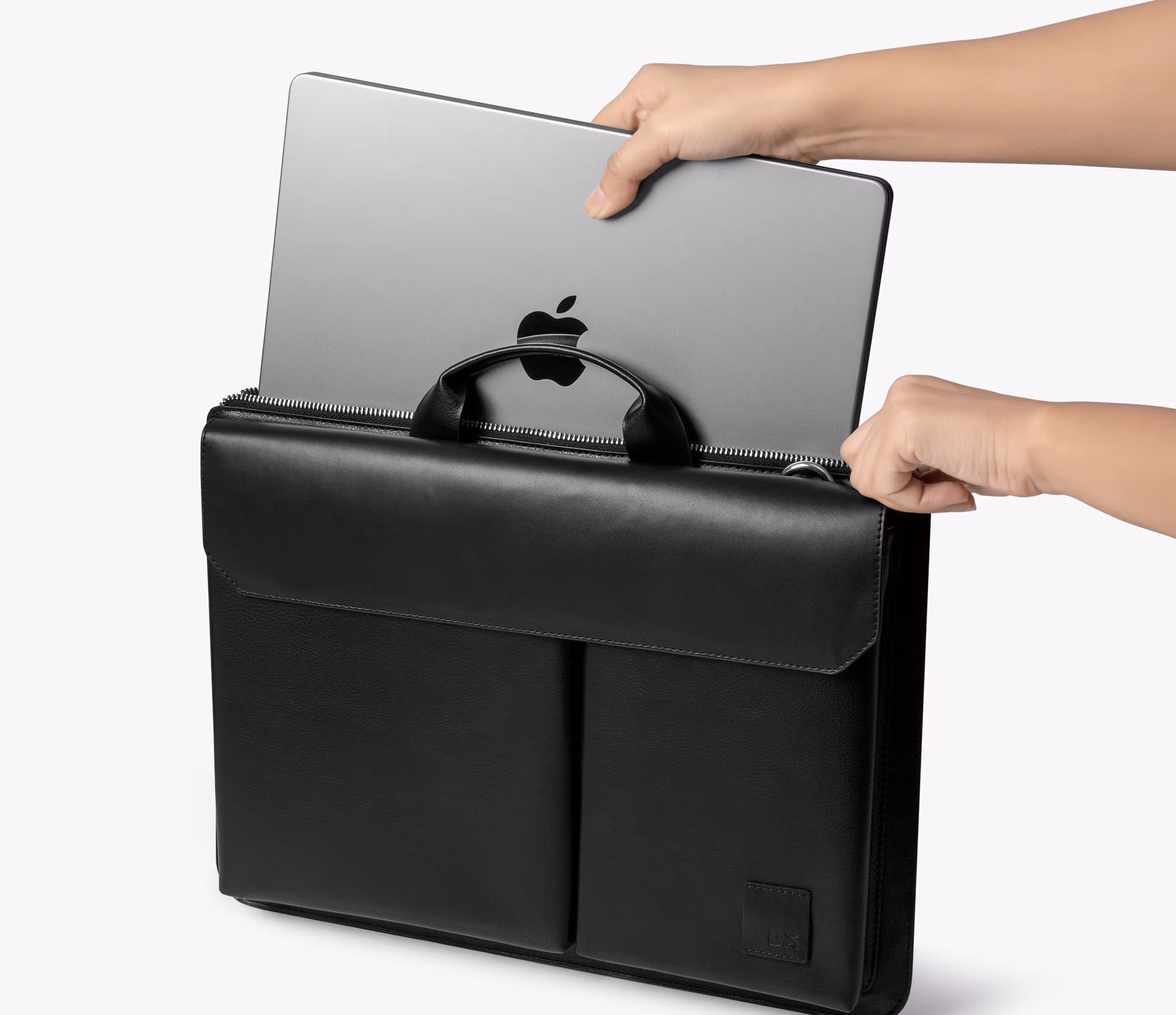 Leather Black Urban Tech Brief Bag - Front View